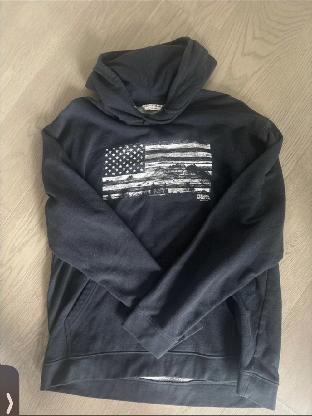 Field & Stream Black Hoodie with White Flag Graphic